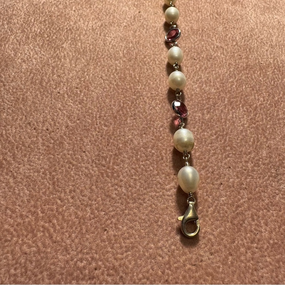 Elegant Sterling Silver, Pearl and Pink Crystal Bracelet - Picture 2 of 5